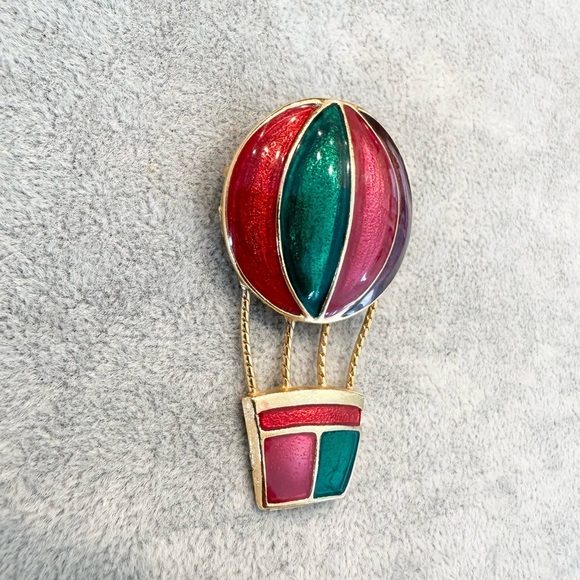 Vintage Gold Tone Colorful Enamel Movable Hot Air Balloon Brooch Pin - Picture 2 of 4